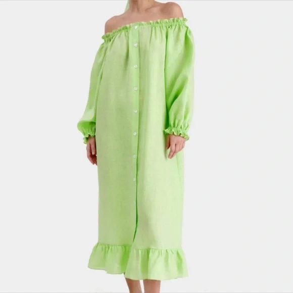 Sleeper | Dresses | Sleeper Linen Loungewear Dress In Lime Sz | Poshmark